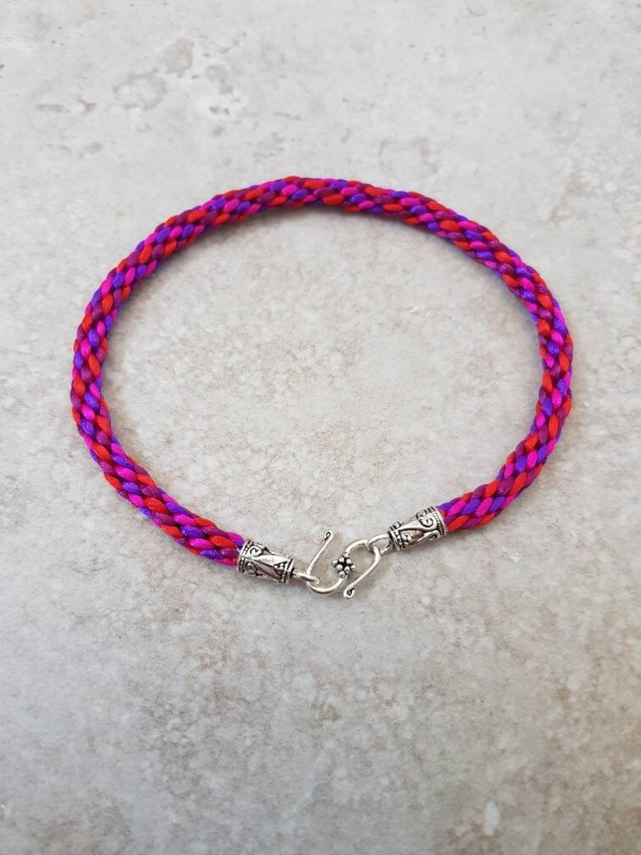 Red and purple Ankle Bracelet, Colourful Braided Anklet, Summer jewellery