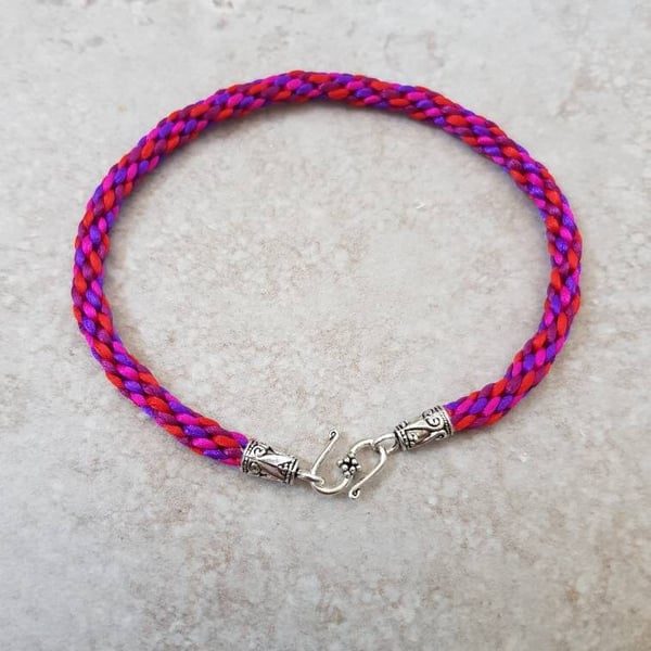 Red and purple Ankle Bracelet, Colourful Braided Anklet, Summer jewellery