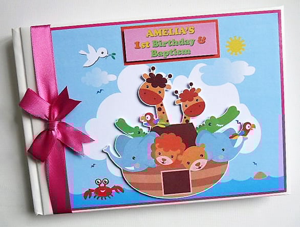 Noah's Ark birthday guest book, Noah's ark baby shower guest book