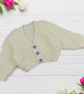 Hand Knitted Cream Baby Cardigan 0-3 Months with Blue Heart Buttons  - Image 1