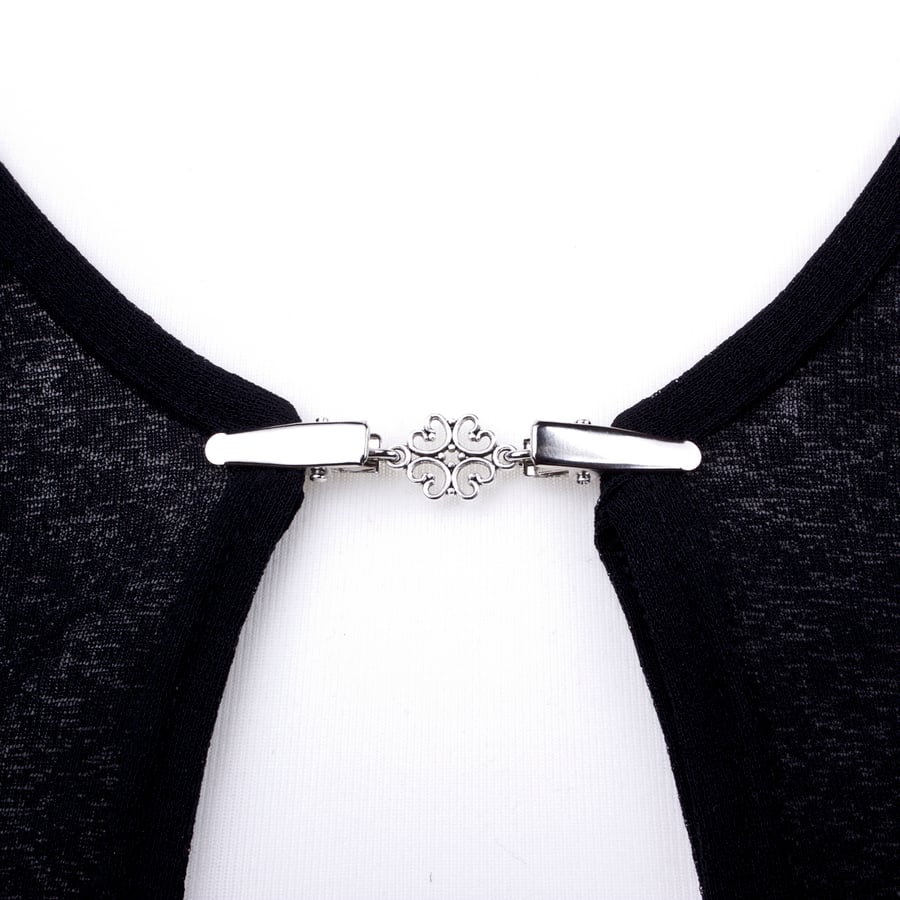 Silver sweater clip - Elegant cardigan guard - Shawl or pashmina pin 