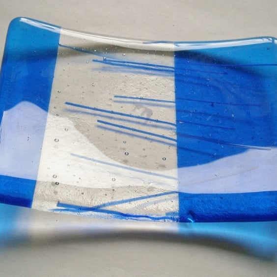 Blue fused glass soap dish