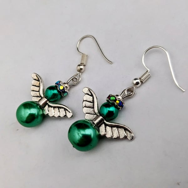 Green Christmas angel earrings