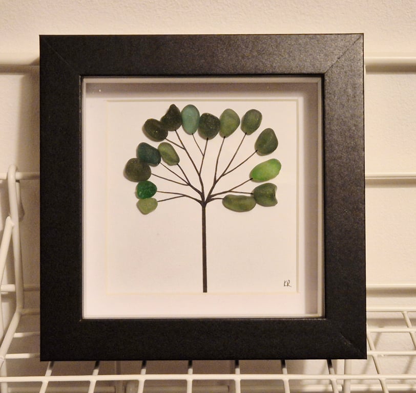 Simple little seaham seaglass tree sea glass in black box frame 