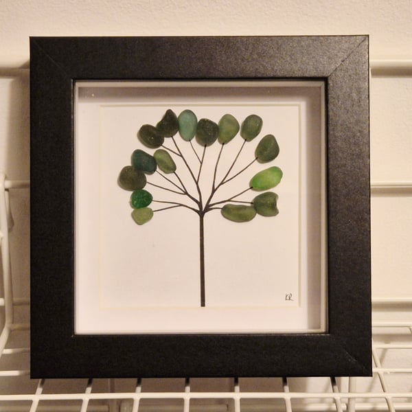 Simple little seaham seaglass tree sea glass in black box frame 