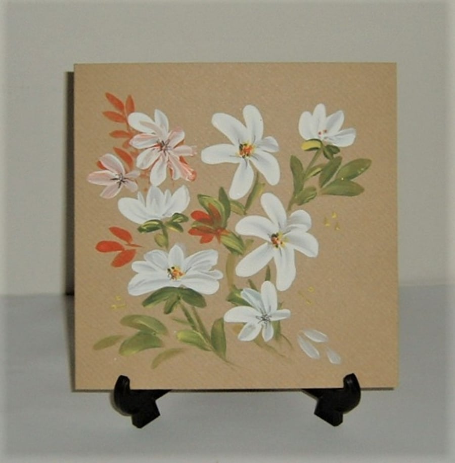 art hand painted floral blank greetings card ( ref F 892 )