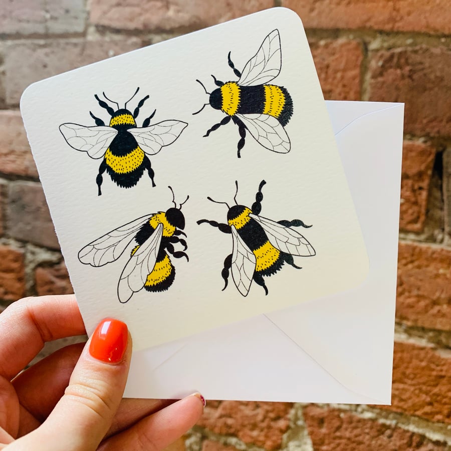 SALE Four BEES blank greetings card