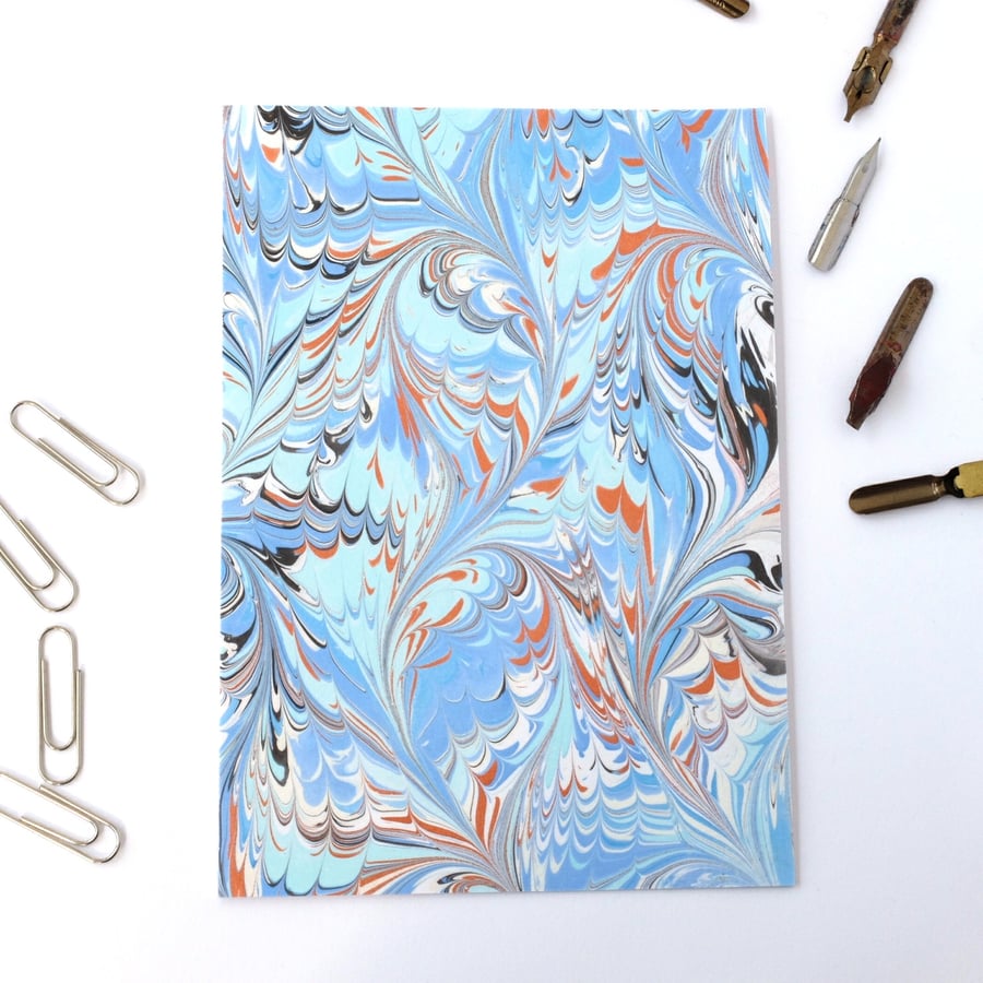 Beautiful marbled paper art greetings card metallic bird wing angel wing pattern