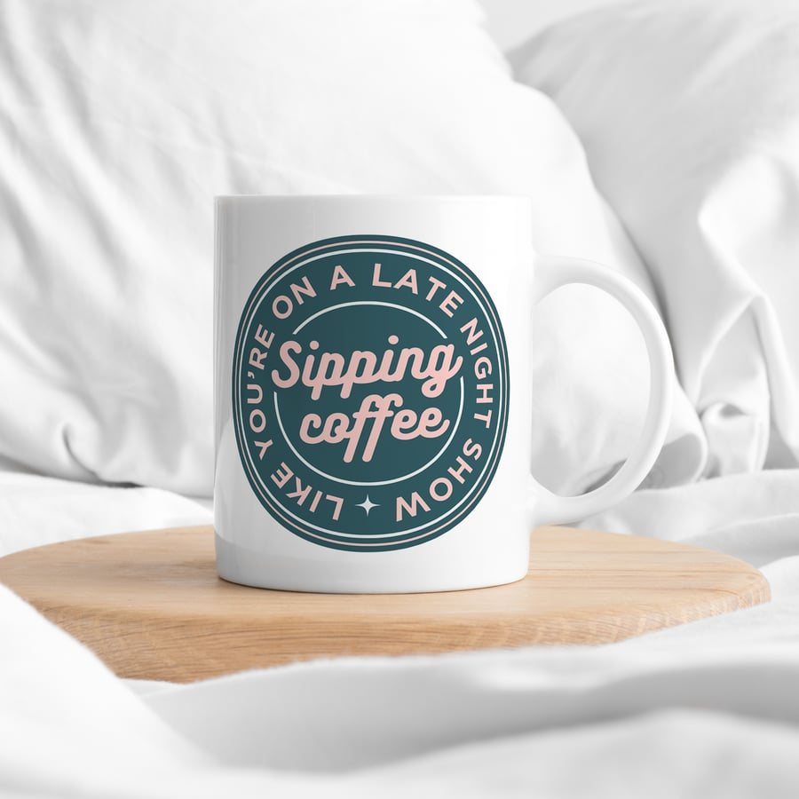 Sipping Coffee - Retro Blue Mug: Lyric-Inspired Mug, Music Lover Gift