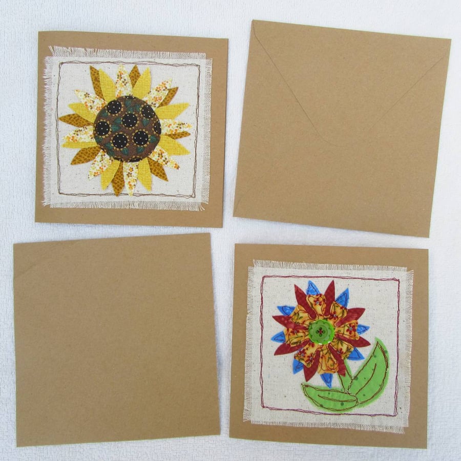 Pack of Two Fabric Flower Cards