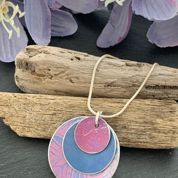 Hand Painted Aluminium Pendant, Pink, Lilac and Purple