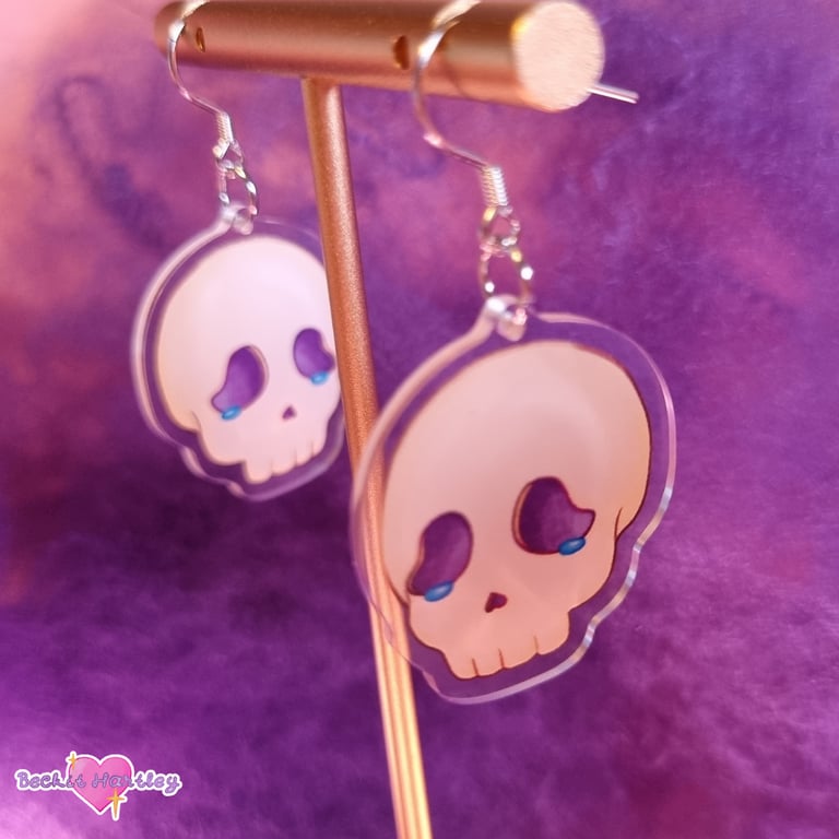 Crying Skull Acrylic Earrings - Hook Earrings - Illustrated Accessories