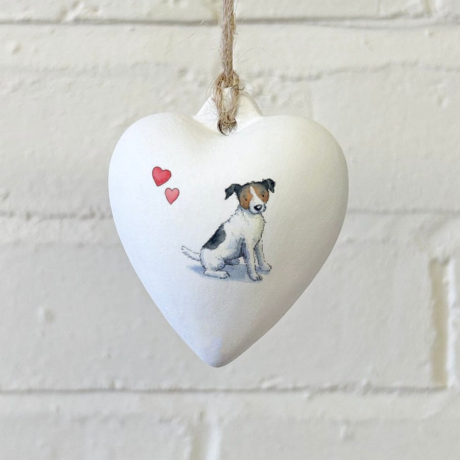 Jack Russell Ceramic Heart Bauble