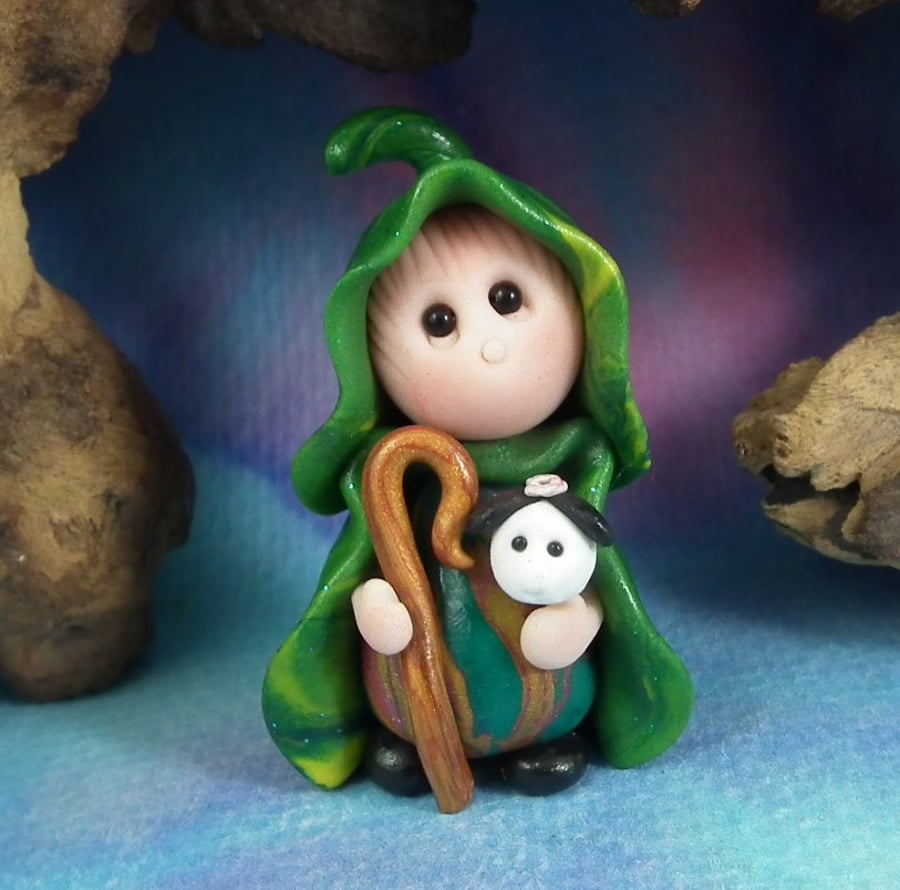 Tiny Sheep Farmer Gnome 'Raff' Shepherd OOAK Sculpt Ann Galvin