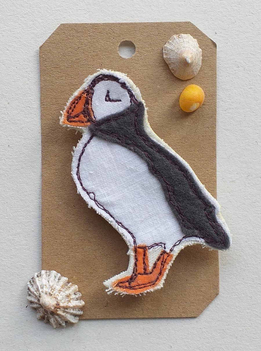 Embroidered Puffin Brooch