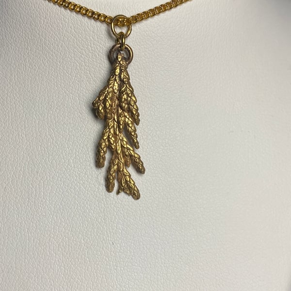 Juniper leaf pendant, real leaf, Gold electroform, 530