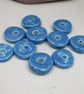 10 Medium Cornflower Blue Glazed Ceramic Washer Beads