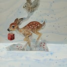 Fawn sprint and owl pop up card