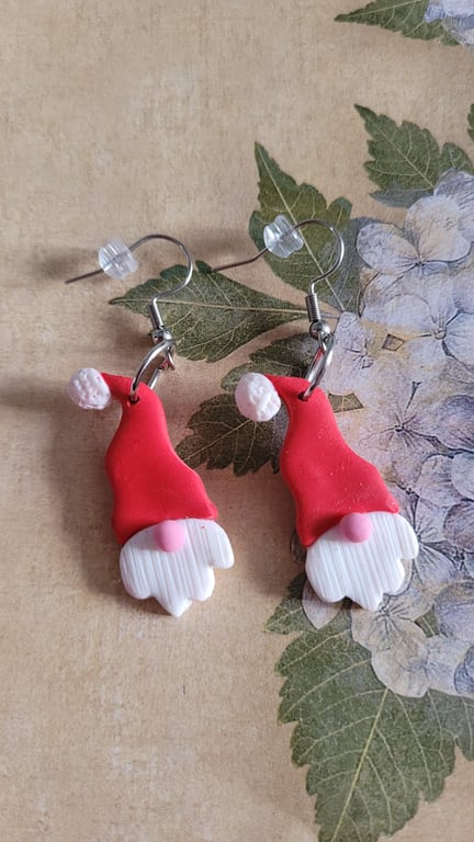 Handmade Polymer Clay Father Christmas Earrings, 316 Surgical Stainless Steel