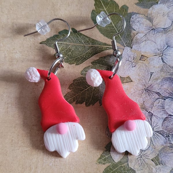 Handmade Polymer Clay Father Christmas Earrings, 316 Surgical Stainless Steel