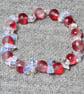 Frosted-Red-Gold Glass Bead and Opalite Chip Elastic Bracelet - Image 1