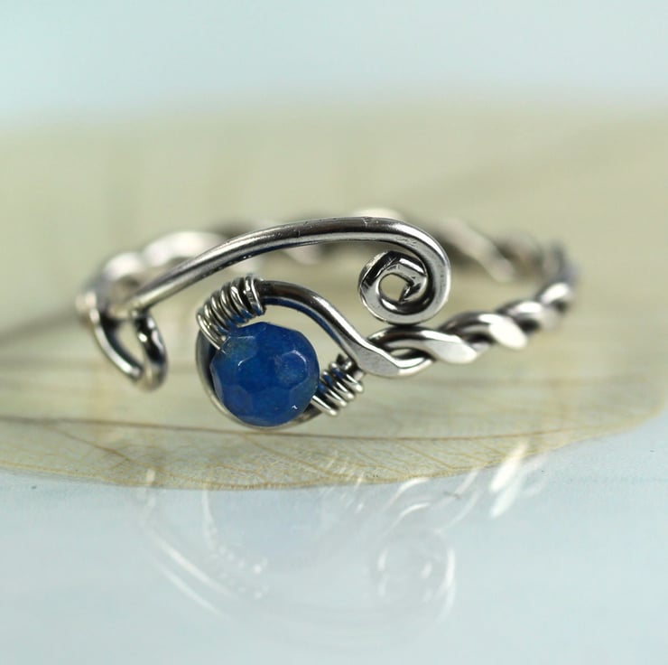 Sterling Silver Twist Ring with Blue Jade Bead Folksy