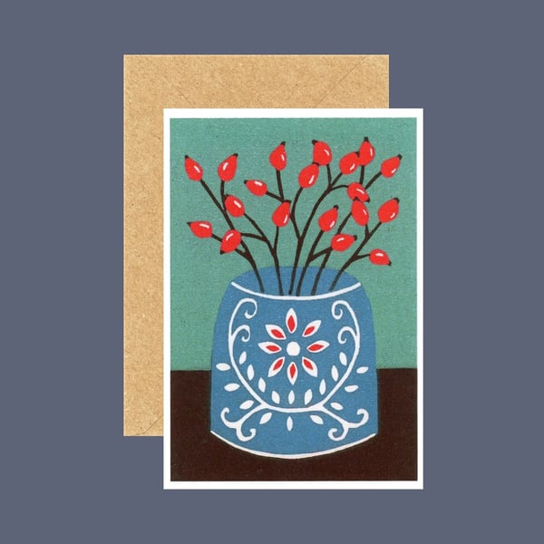 Rosehips card, Seedhead Card, Art card, Blank card 