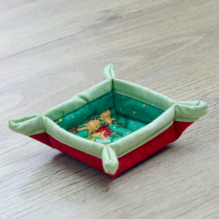 Small Christmas Themed Quilted storage box featuring Snowmen and Reindeer