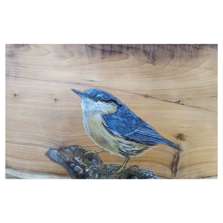 Original Nuthatch painting on reclaimed and repurposed wood