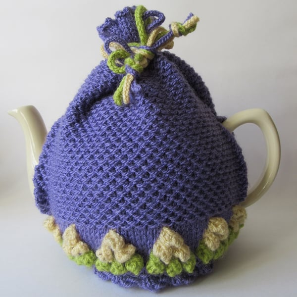  Tea cosie tea cosy - purple with bobbly flowers