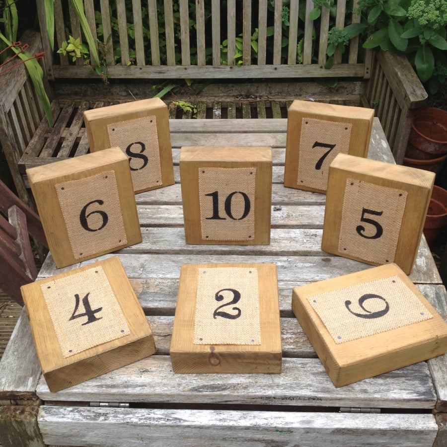 rustic wood block table numbers