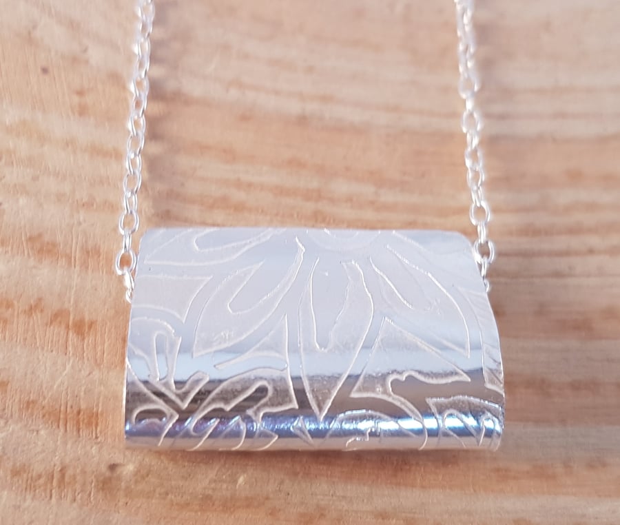 Sterling Silver Etched Fold Necklace