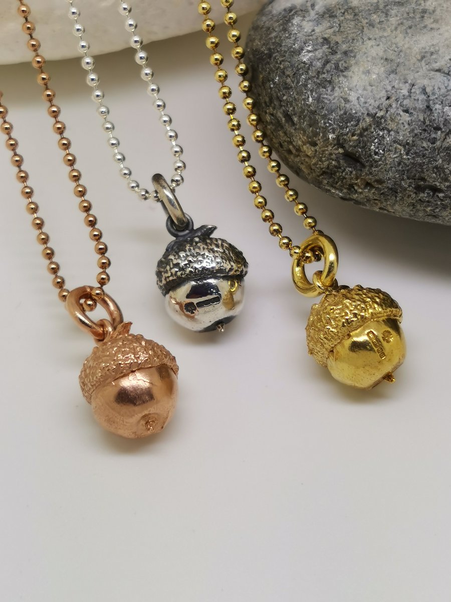 Cute gold vermeil acorn pendant on ball link chain