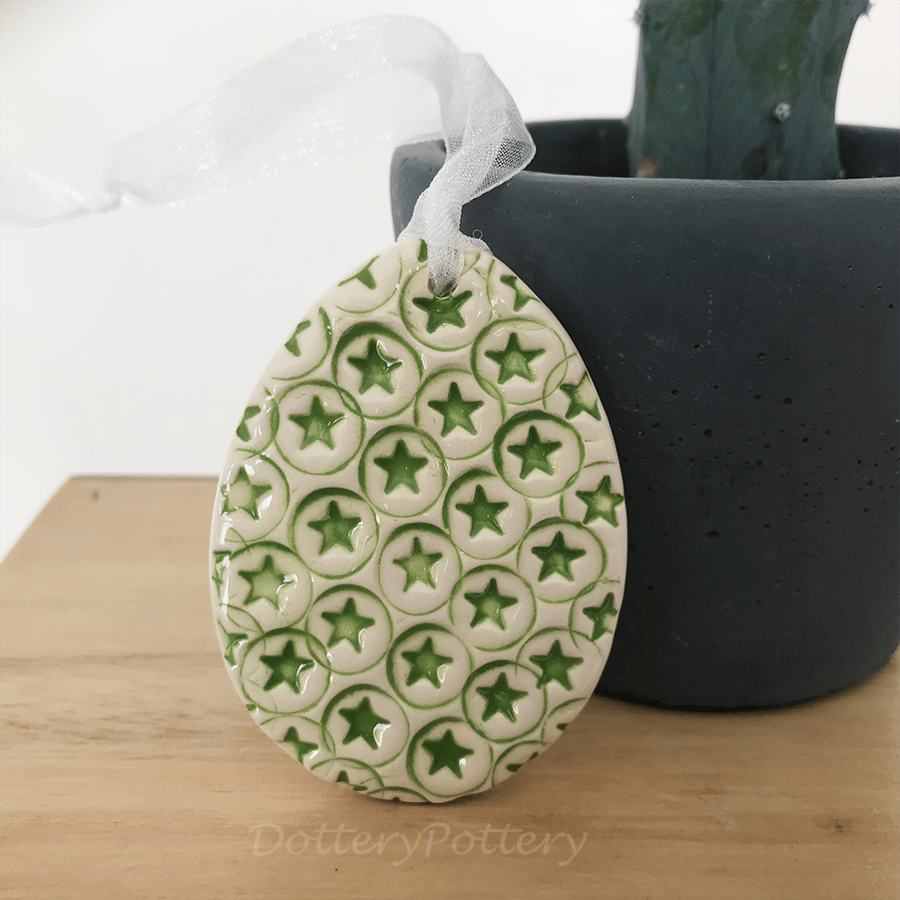 Pottery Easter Egg decoration with green stars  Perfectly Imperfect