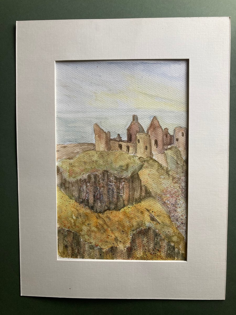Watercolour of Dunluce Castle. Antrim coastline. Northern Ireland. 