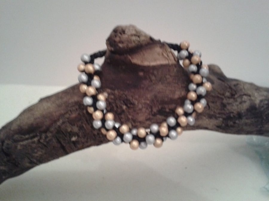 SALE - Gold and silver beaded kumihimo style bracelet