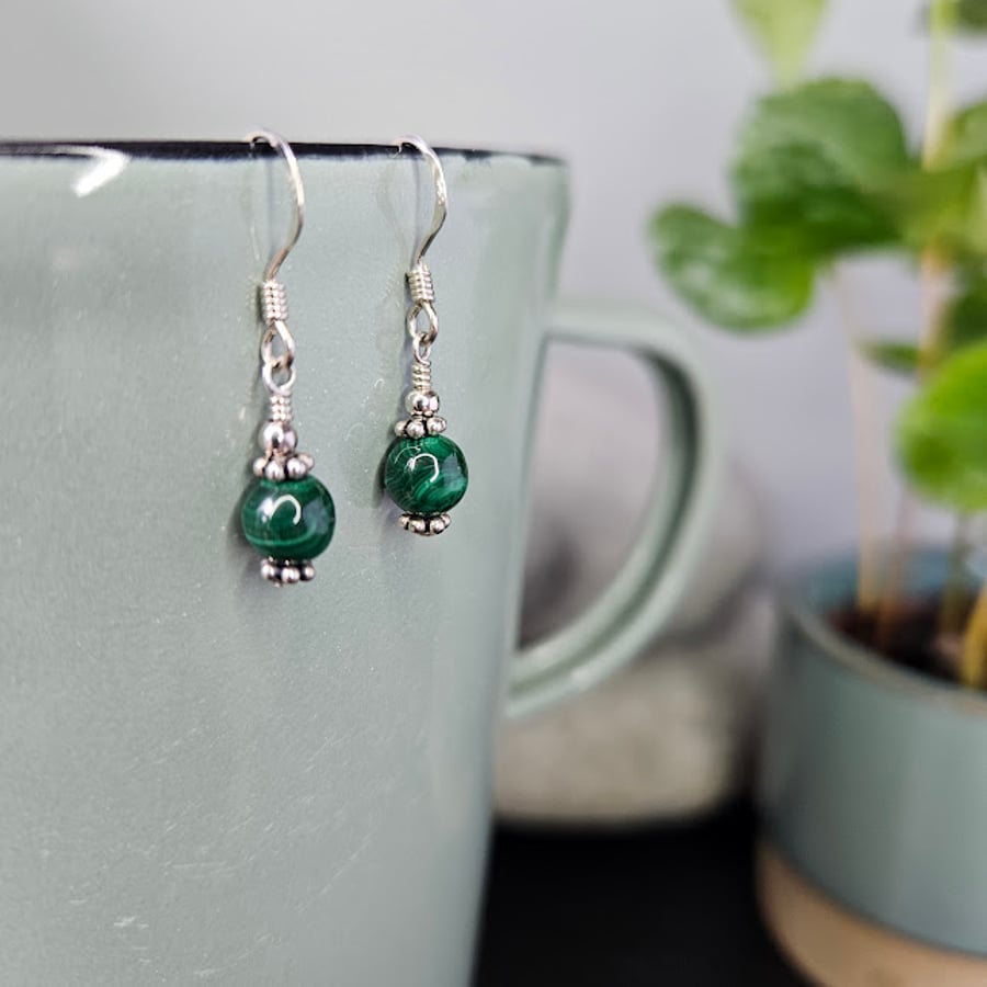Dark green Malachite and Sterling Silver Earrings