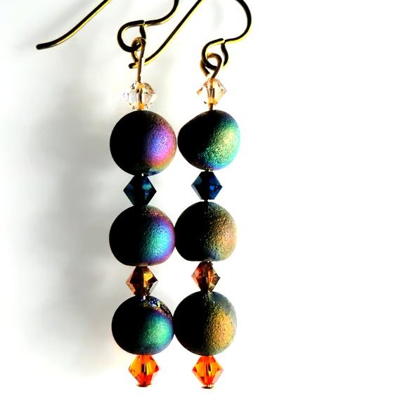 Summer seconds  Rainbow Druzy Agate Earrings with Swarovski crystals