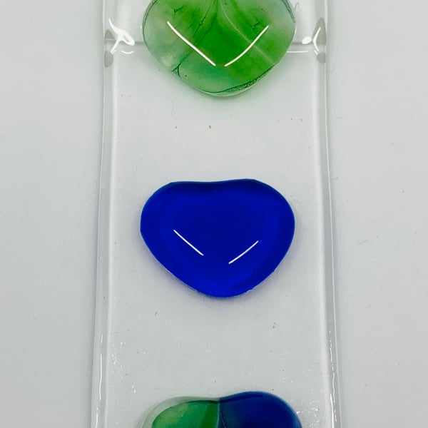 Fused Glass Hanging Sun Catcher featuring hand enamel painted glass hearts