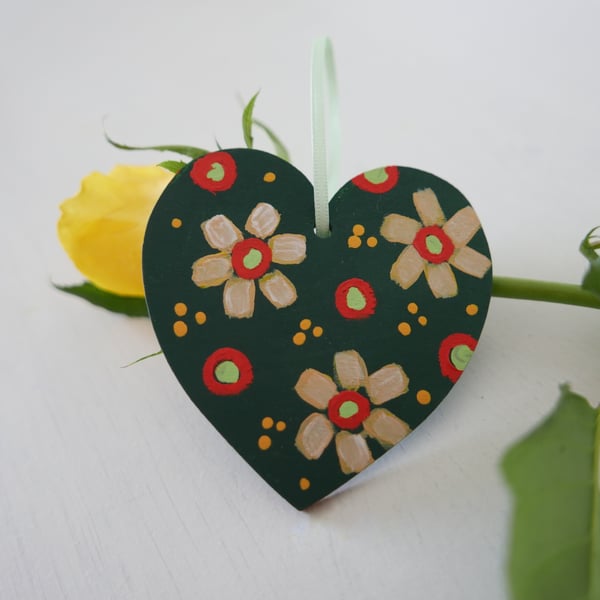 Green Hanging Heart with Yellow Flowers for Easter Decor or Valentine's Gift