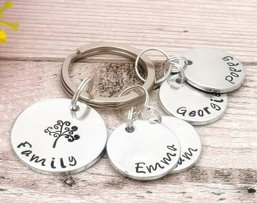 Family Tree Keyring - Personalised Family Tree - Name Keychain - Family Gift