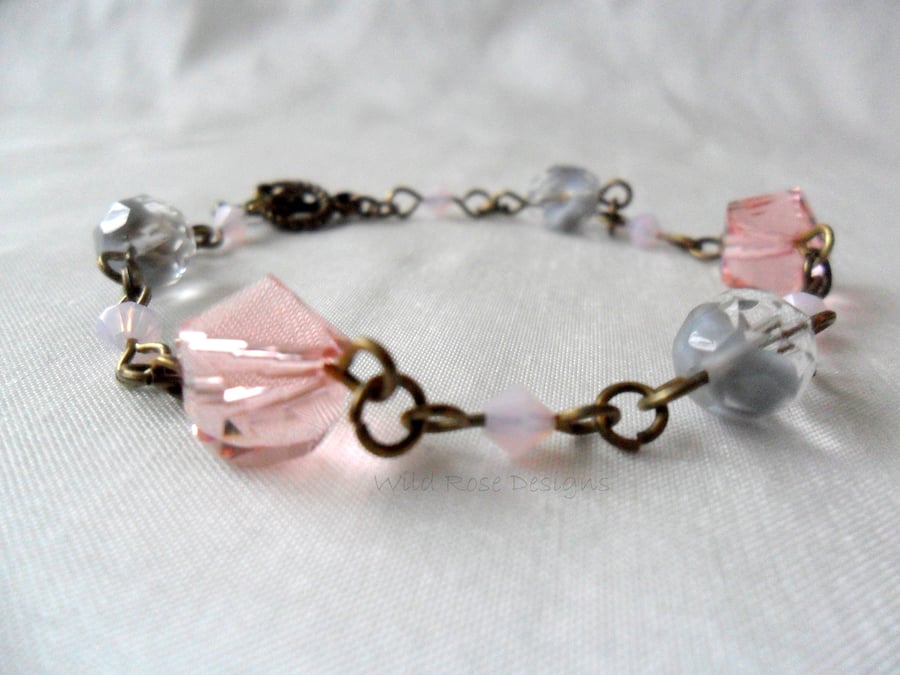 Pink and grey Crystal bracelet 