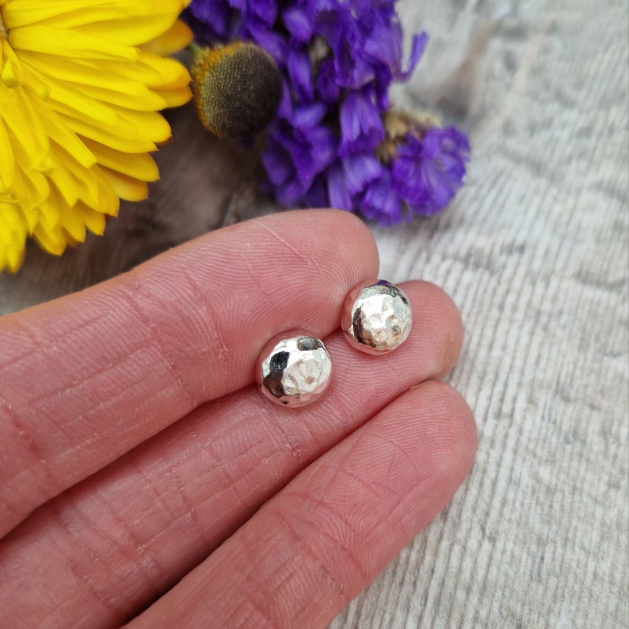 Sterling Silver Hammered Pebble Stud Earrings - JBJ3017