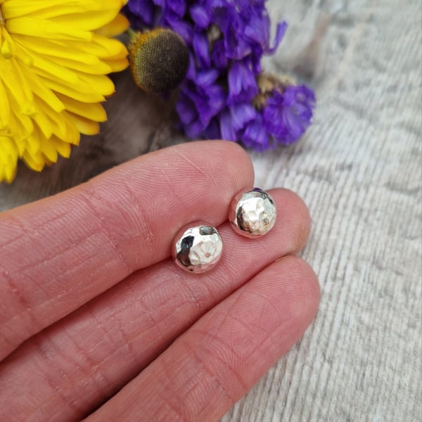 Sterling Silver Hammered Pebble Stud Earrings