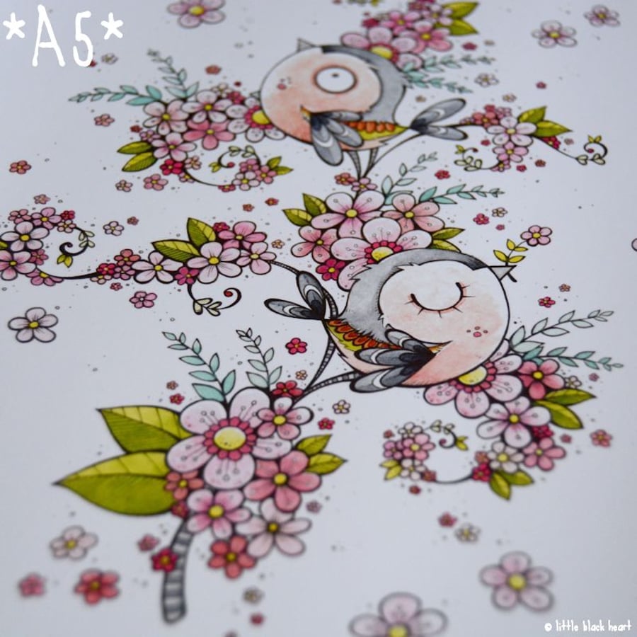 chaffinches in cherry blossom  - A5 print