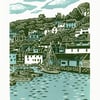 Polperro, Cornwall two-colour linocut print