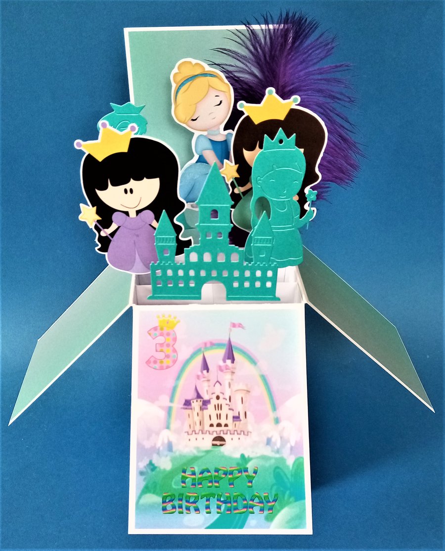 Girls 3rd Birthday Card with Princesses