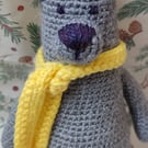 Crochet Gray Bear with yellow scarf. Baby safe. Gift. Present 