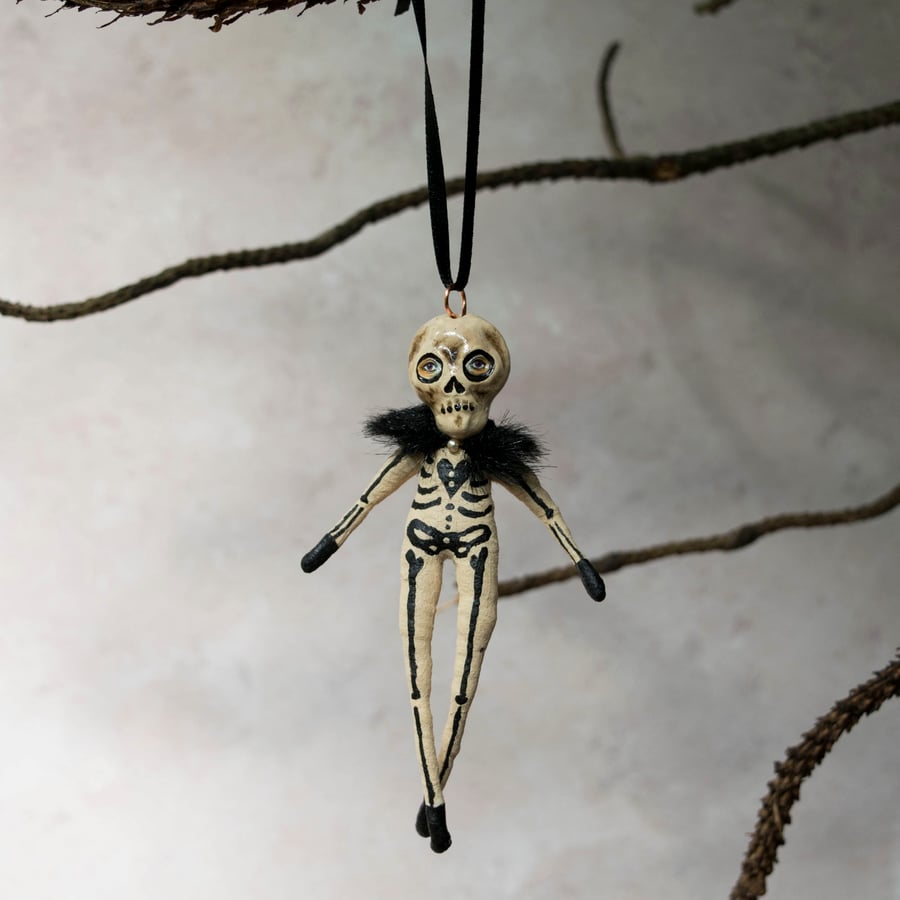 Calvin the mini skeleton man, vintage style Halloween decoration