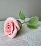 Crochet Pink Rose with 3 Leaves Pink Flower Bouquet Summer Seconds - Image 4